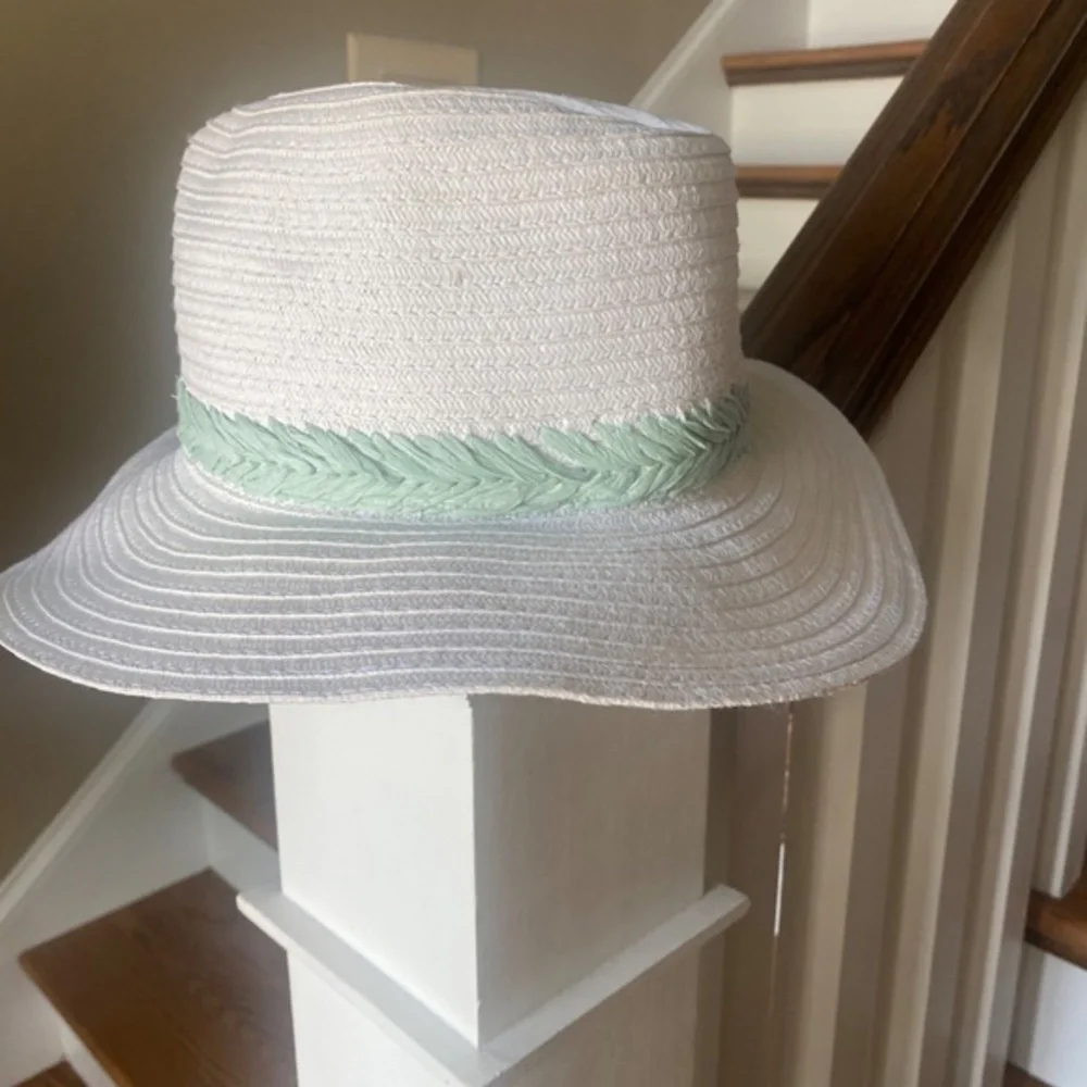 Anthropologie White Raffia Trimmed Rancher Hat